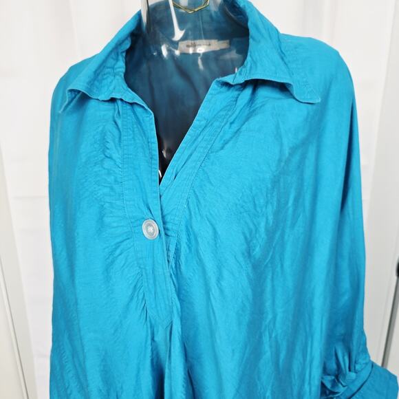 Dilemma Dhun Shroff Turquoise Art-To-Wear Textured Cotton Blend Shirt Lagenlook - Picture 2 of 13